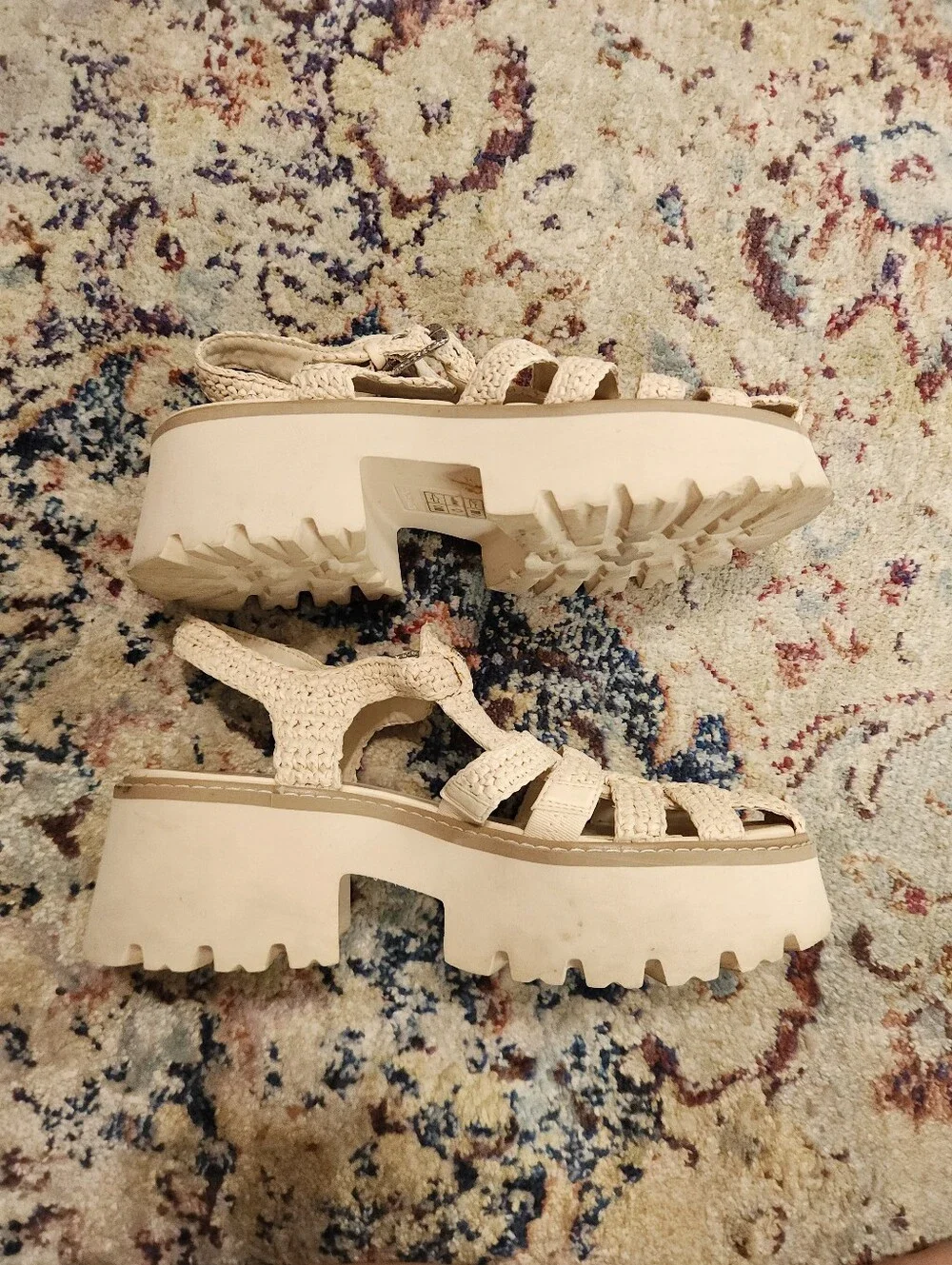 Dolce Vita Lasly Fisherman Raffia Silver Buckle Platform Sandals.Size 9.5
